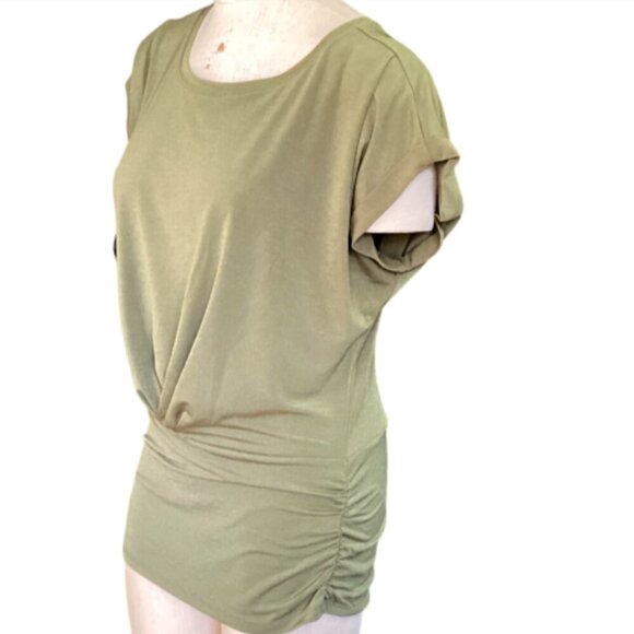 Cato Ruched Drop Waist Dolman Sleeve Tee Top Sz M Green #115P - Picture 4 of 8